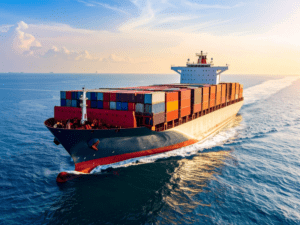 barco cargado con embalajes para el transporte marítimo