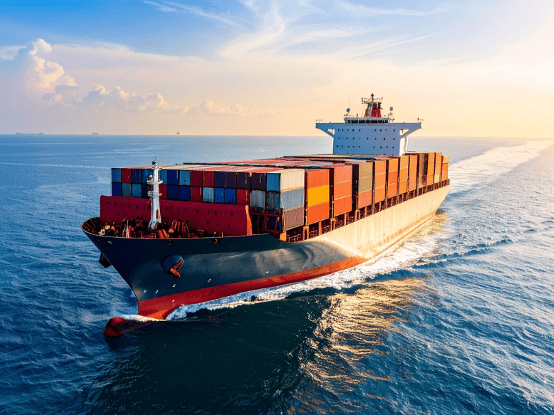 barco cargado con embalajes para el transporte marítimo